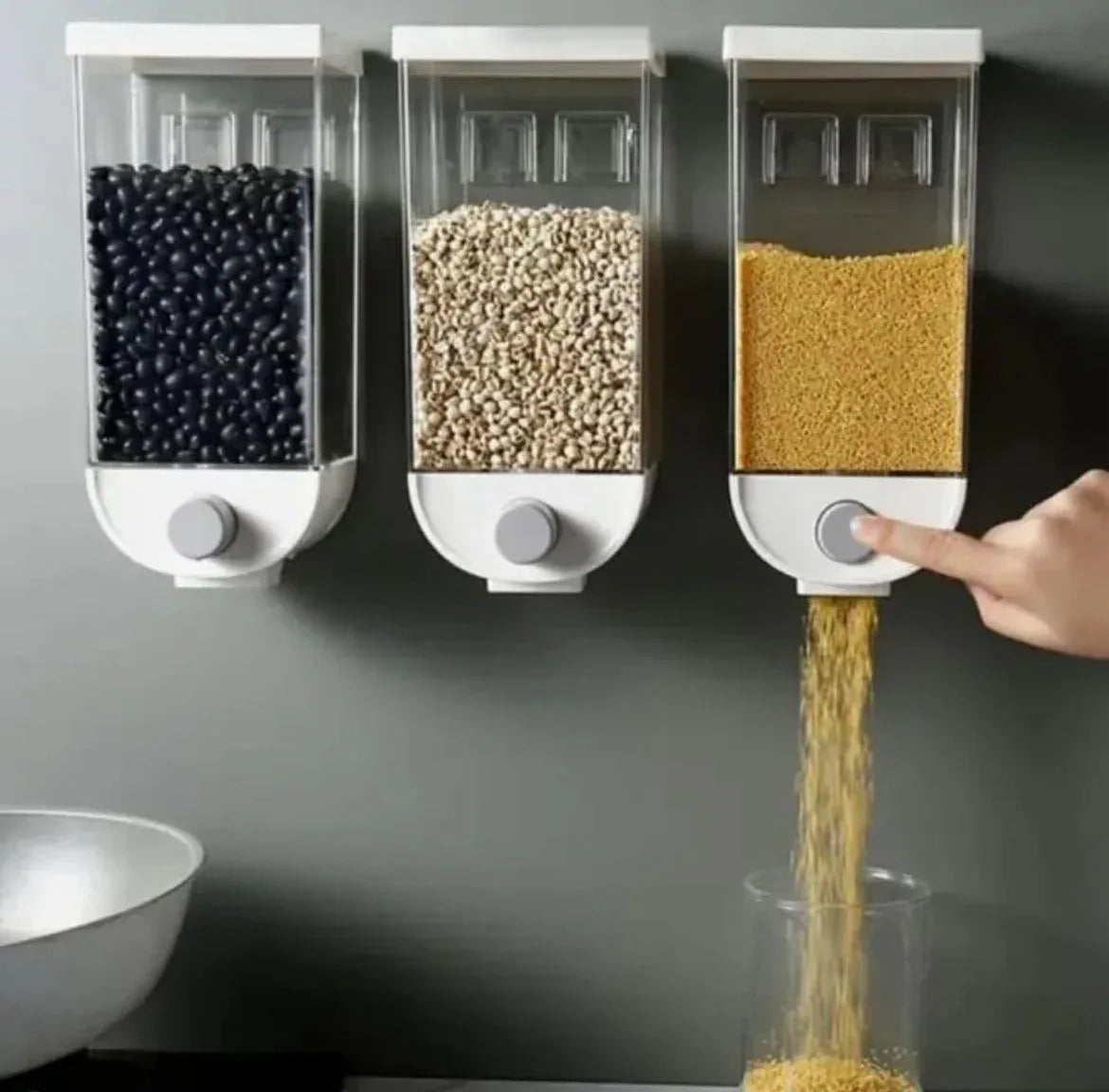 1Pc 1500ml Self-Adhesive Grain Dispenser | Wall Mounted Rice & Grain Storage Box | Kitchen Food Organizer Container | Dry Fruit Dispenser - Omnifecta.com