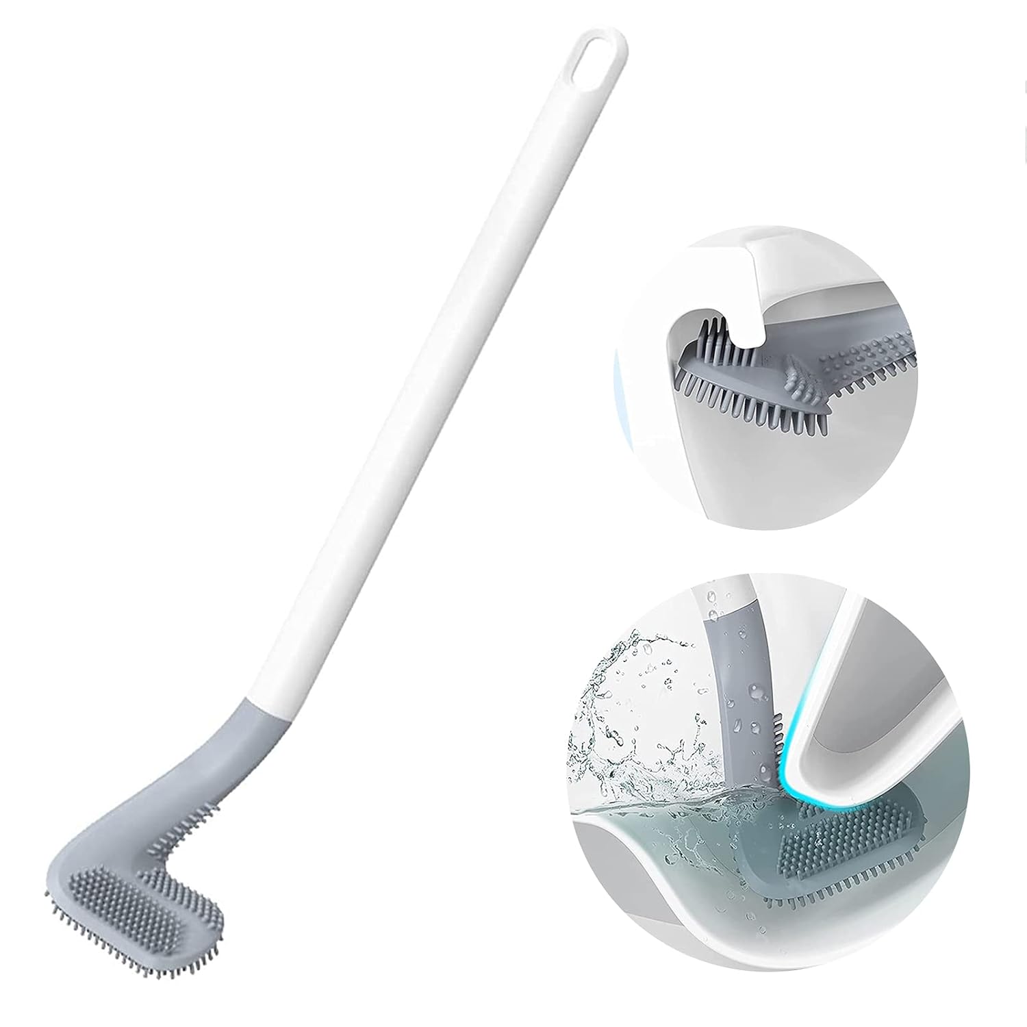 Toilet Brush | Flexible Silicone Bristles | Rubber Golf Handle | Holder with Sticky Hook | Easy Cleaning