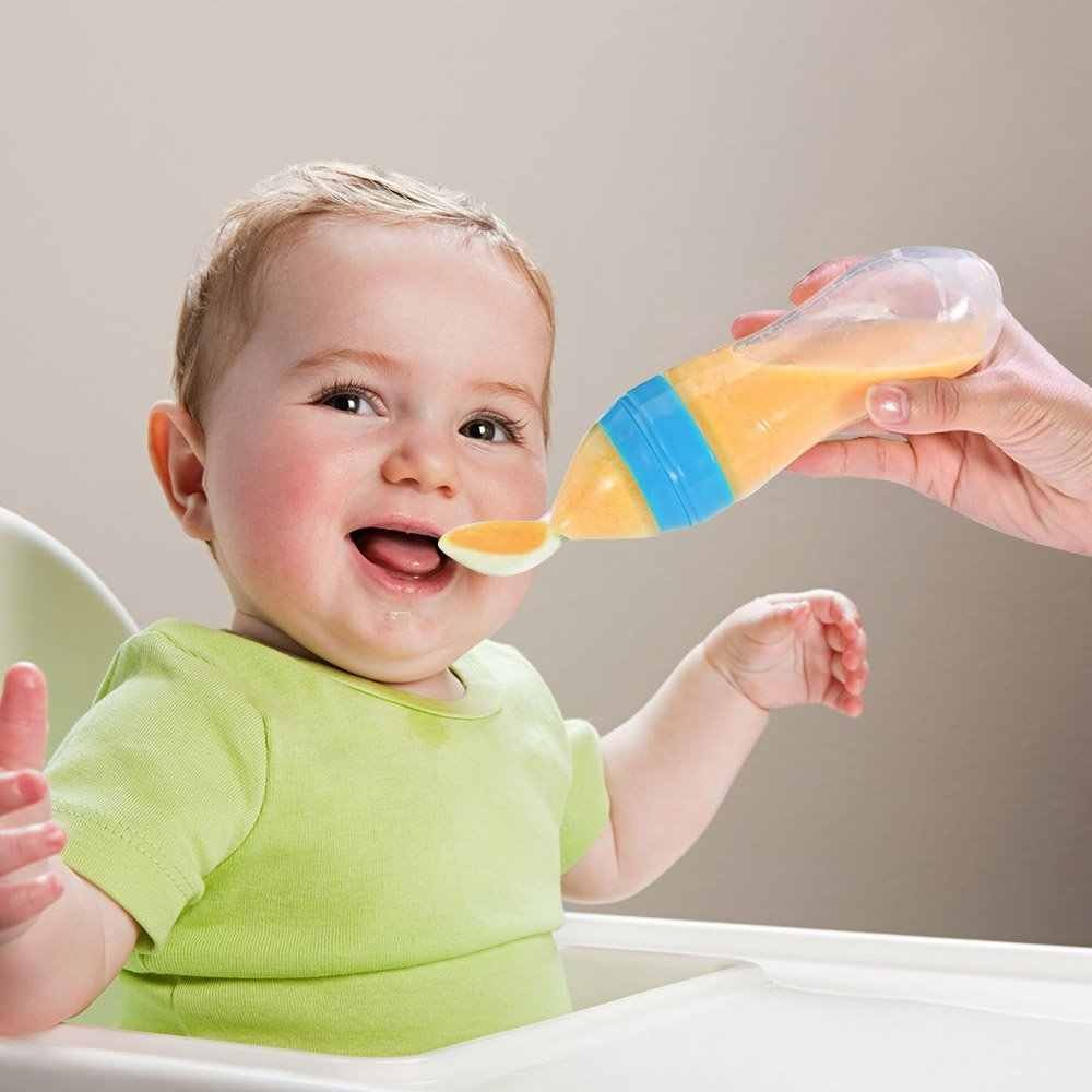 Silicone Baby Spoon Squeezing Feeding Bottle Feeder – Soft, Safe & Easy Baby Food Dispenser (Random color)