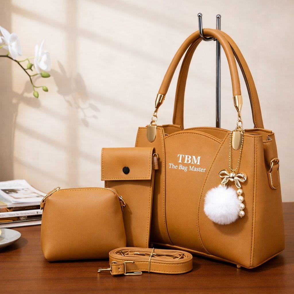 TBM The Bag Master 3 Piece Handbag Set Providing Stylish Design Comfortable Use Everyday Carry Support - Grey