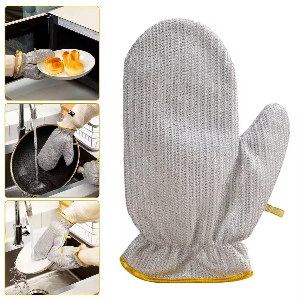 Heavy-Duty Wire Scrubber Dishwashing Mitts – Heat Resistant Steel Wire Cleaning Gloves for Pots, Pans, Grills, and Kitchen Tasks ( single )