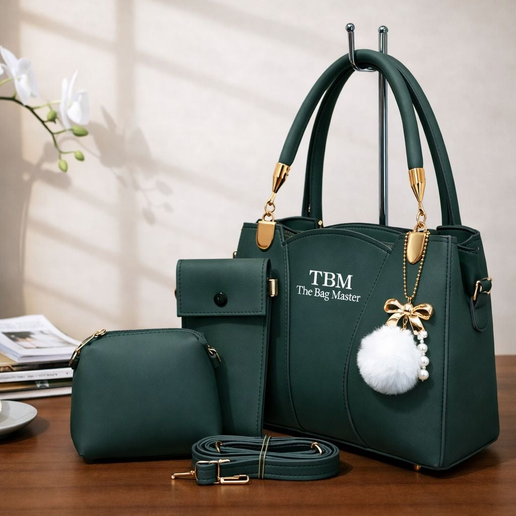 TBM The Bag Master 3 Piece Handbag Set Providing Stylish Design Comfortable Use Everyday Carry Support - Grey