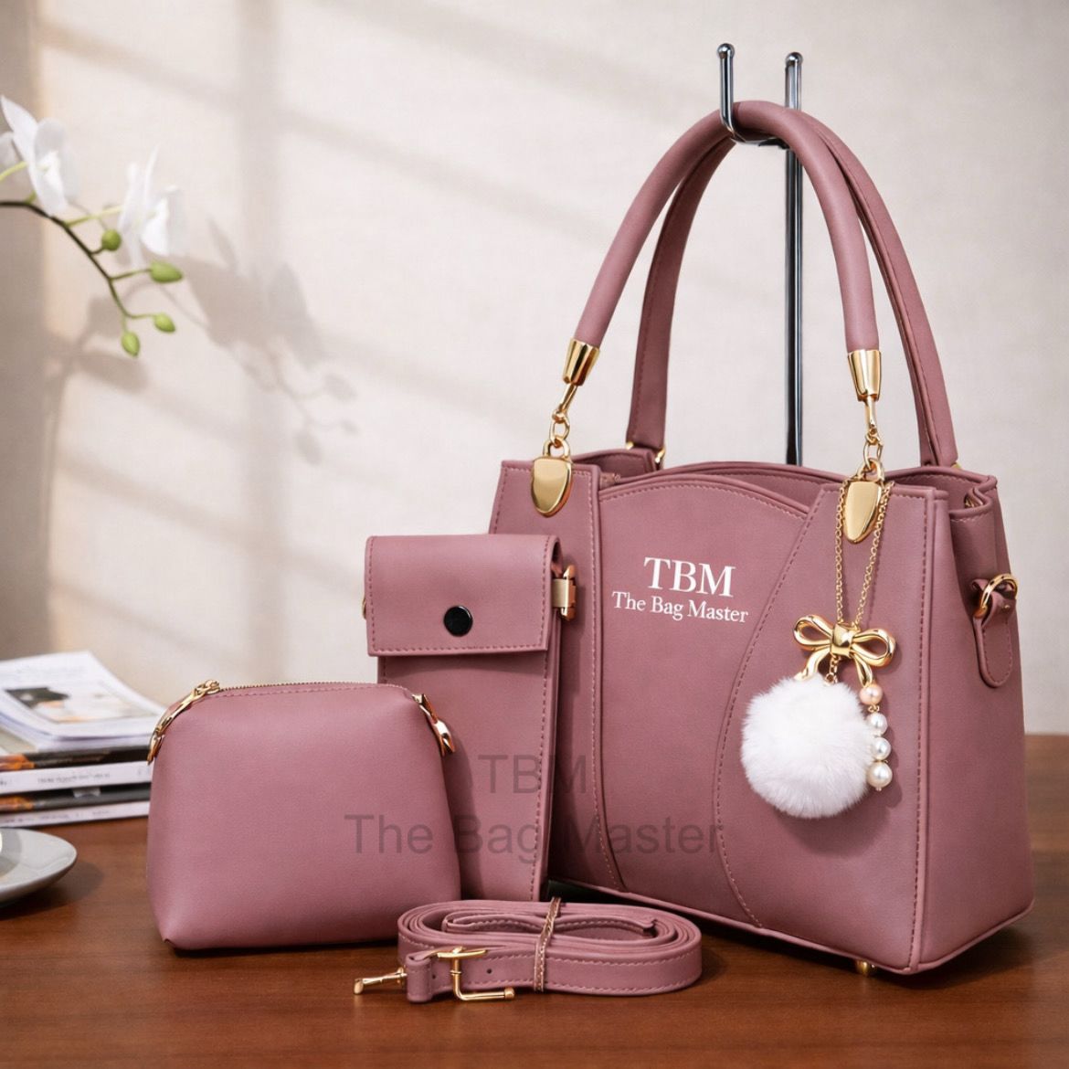 TBM The Bag Master 3 Piece Handbag Set Providing Stylish Design Comfortable Use Everyday Carry Support - Grey