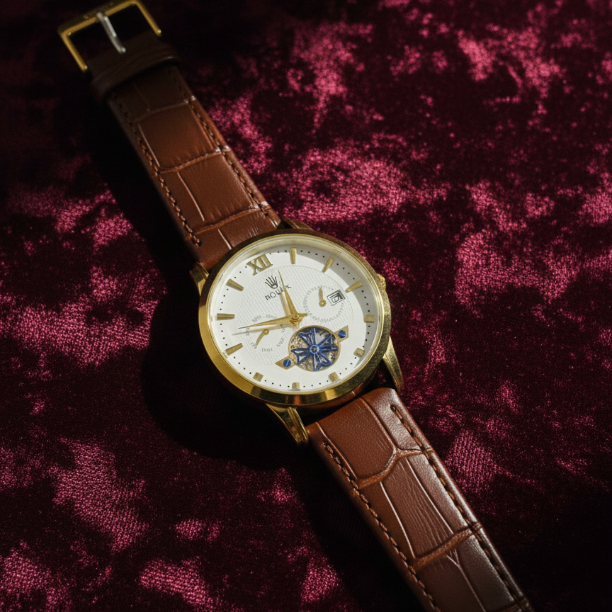 Luxury Men's Skeleton Watch - Gold Tone Case with Open-Heart Movement & Embossed Leather Strap - Classic Business Analog Wristwatch (black strap)