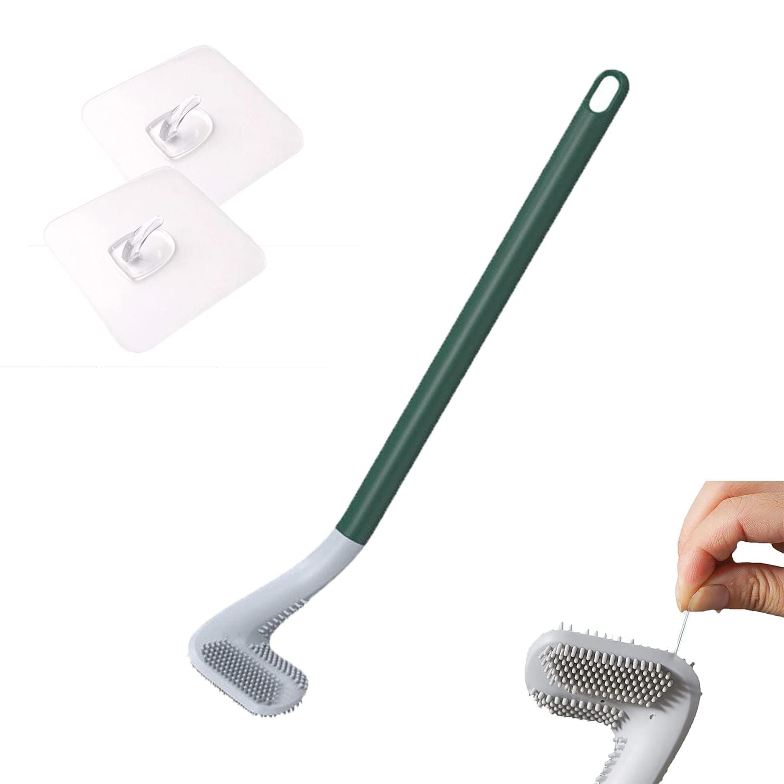 Toilet Brush | Flexible Silicone Bristles | Rubber Golf Handle | Holder with Sticky Hook | Easy Cleaning