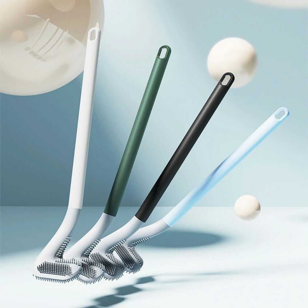 Toilet Brush | Flexible Silicone Bristles | Rubber Golf Handle | Holder with Sticky Hook | Easy Cleaning