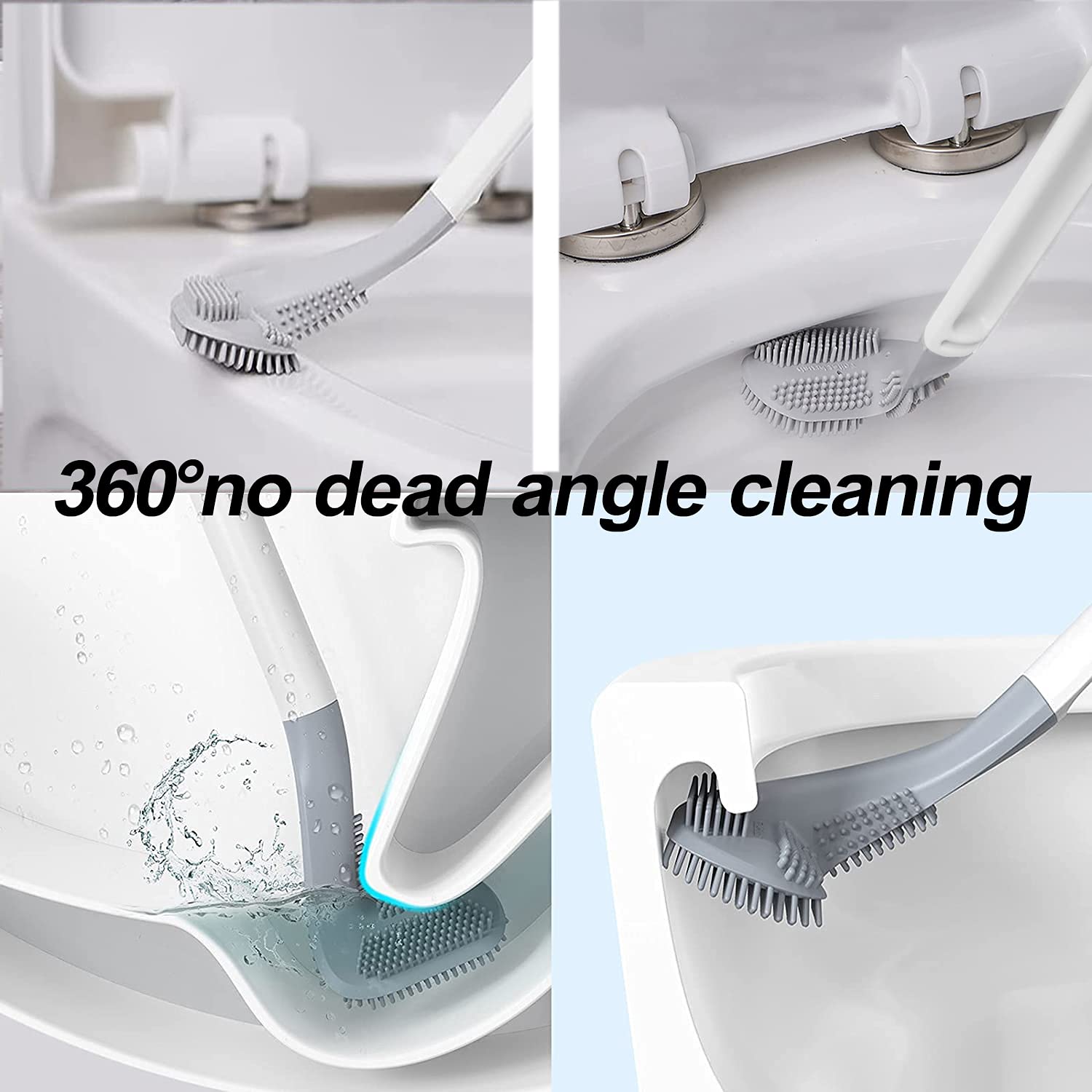 Toilet Brush | Flexible Silicone Bristles | Rubber Golf Handle | Holder with Sticky Hook | Easy Cleaning