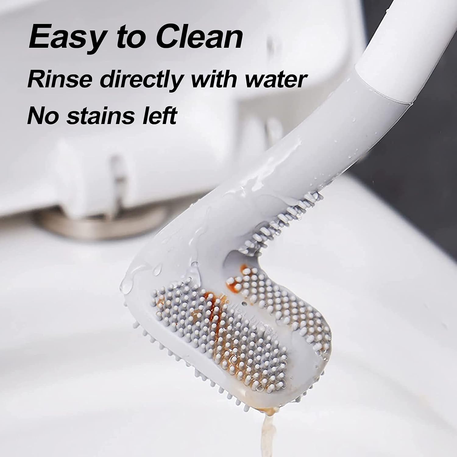 Toilet Brush | Flexible Silicone Bristles | Rubber Golf Handle | Holder with Sticky Hook | Easy Cleaning