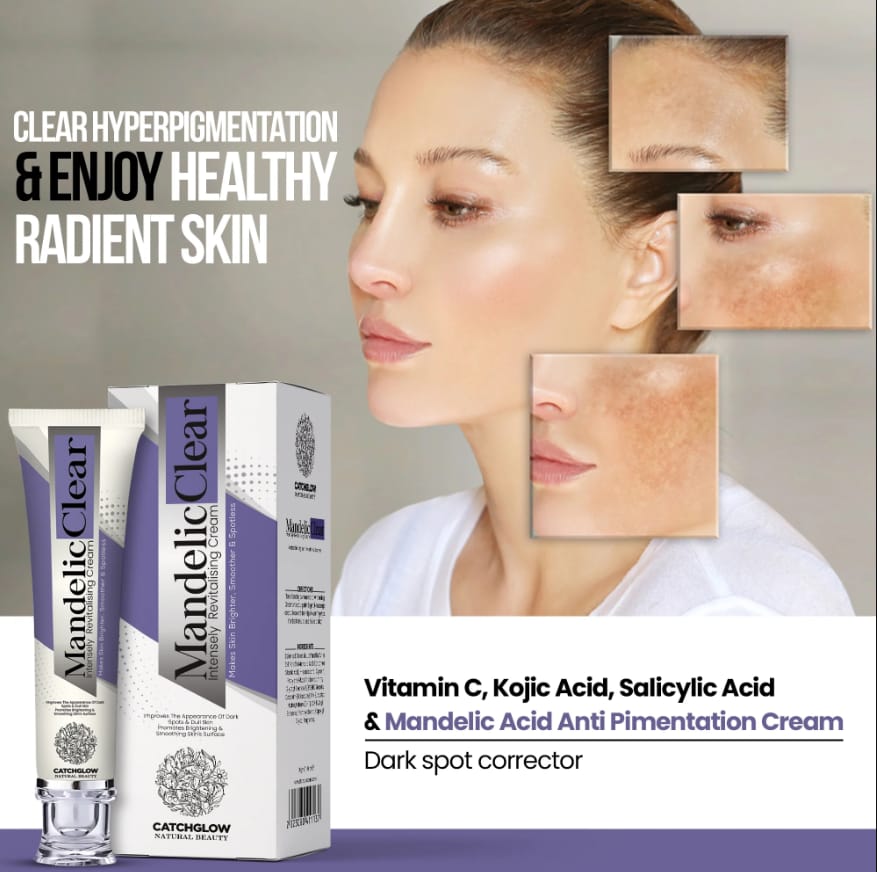 Mandelic Clear Intensely Revitalising Cream by Catchglow - Skin Brightening & Spotless Formula for Smooth, Radiant & Glowing Skin (80g)