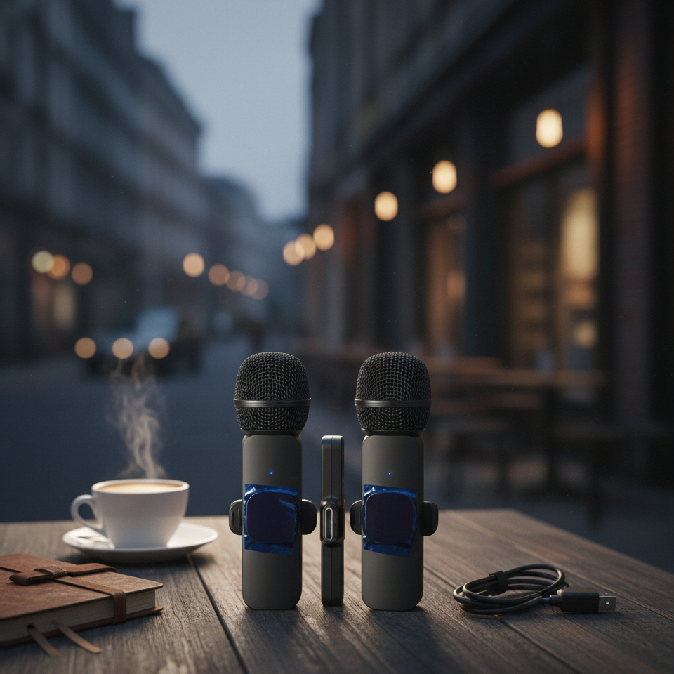 K8 Dual Wireless Lavalier Microphone for iPhone & Android, Plug-and-Play Noise Reduction Mic for Vlogging, YouTube, Live Stream