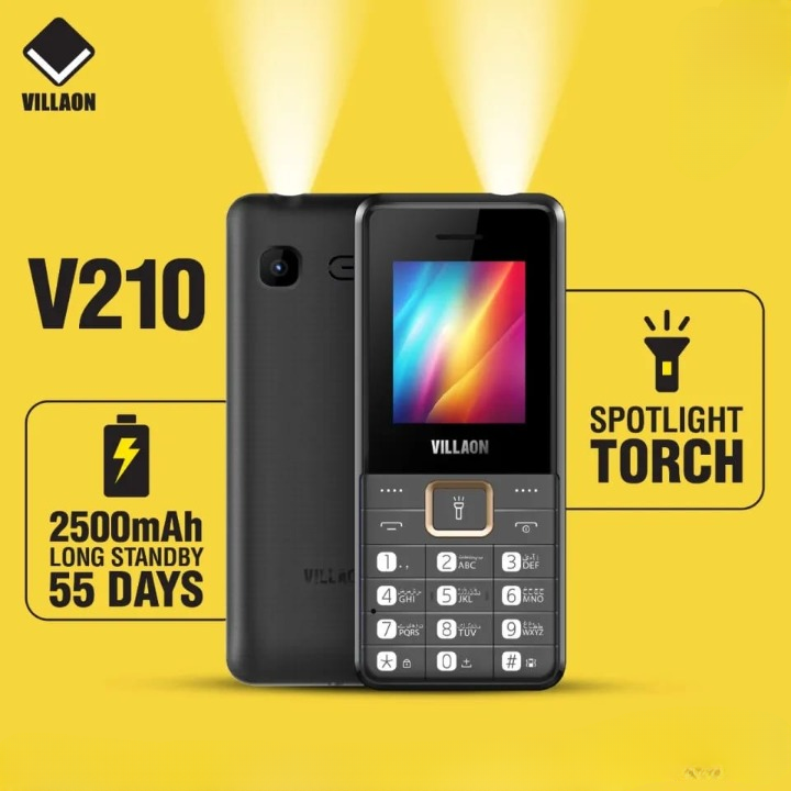 Villaon V210 1.8 Inch LCD Dual SIM Mobile With Removable 2500mAh Battery Basic Camera FM Radio Torch Light And PTA Approved (Random Color)