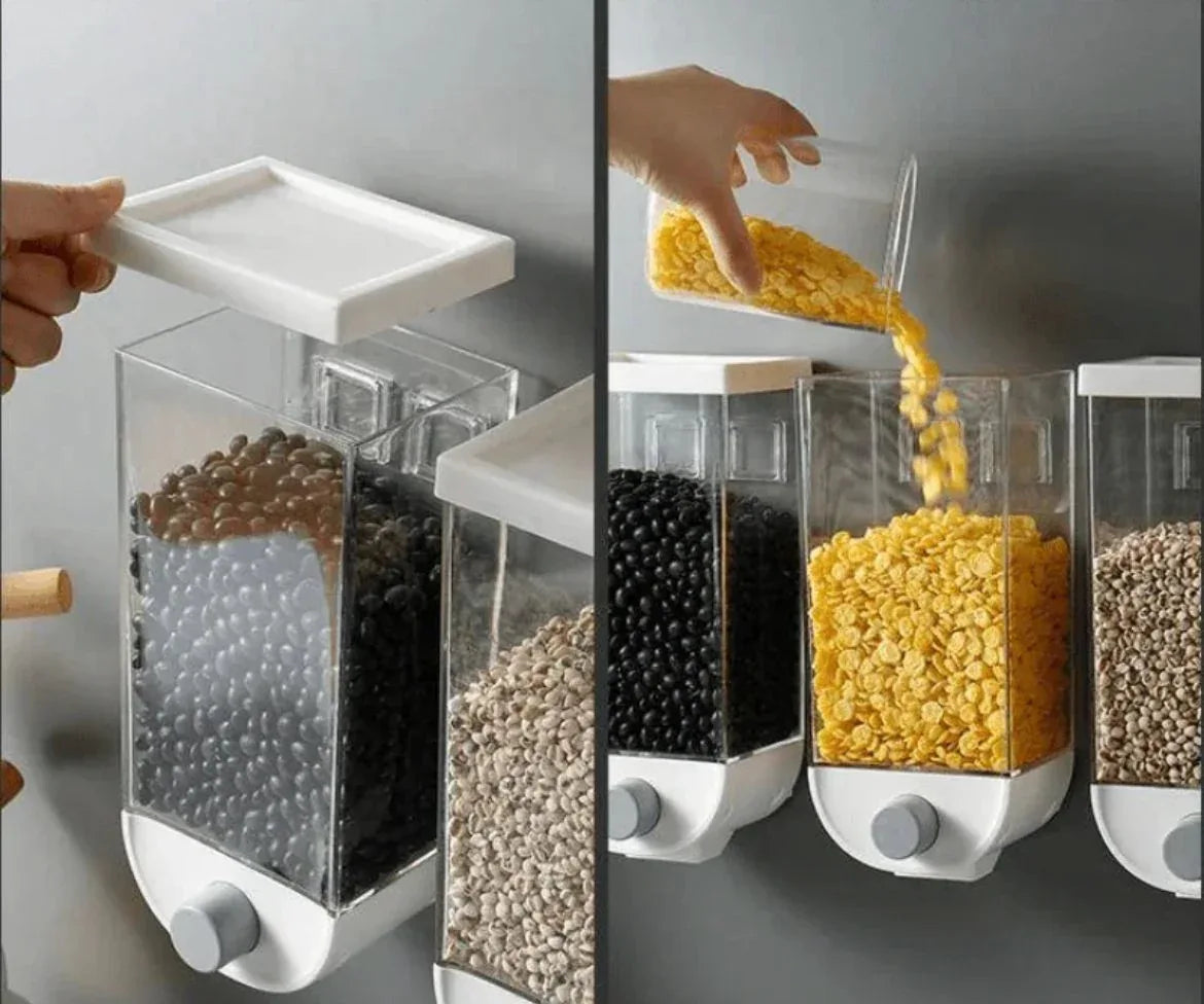 1Pc 1500ml Self-Adhesive Grain Dispenser | Wall Mounted Rice & Grain Storage Box | Kitchen Food Organizer Container | Dry Fruit Dispenser - Omnifecta.com