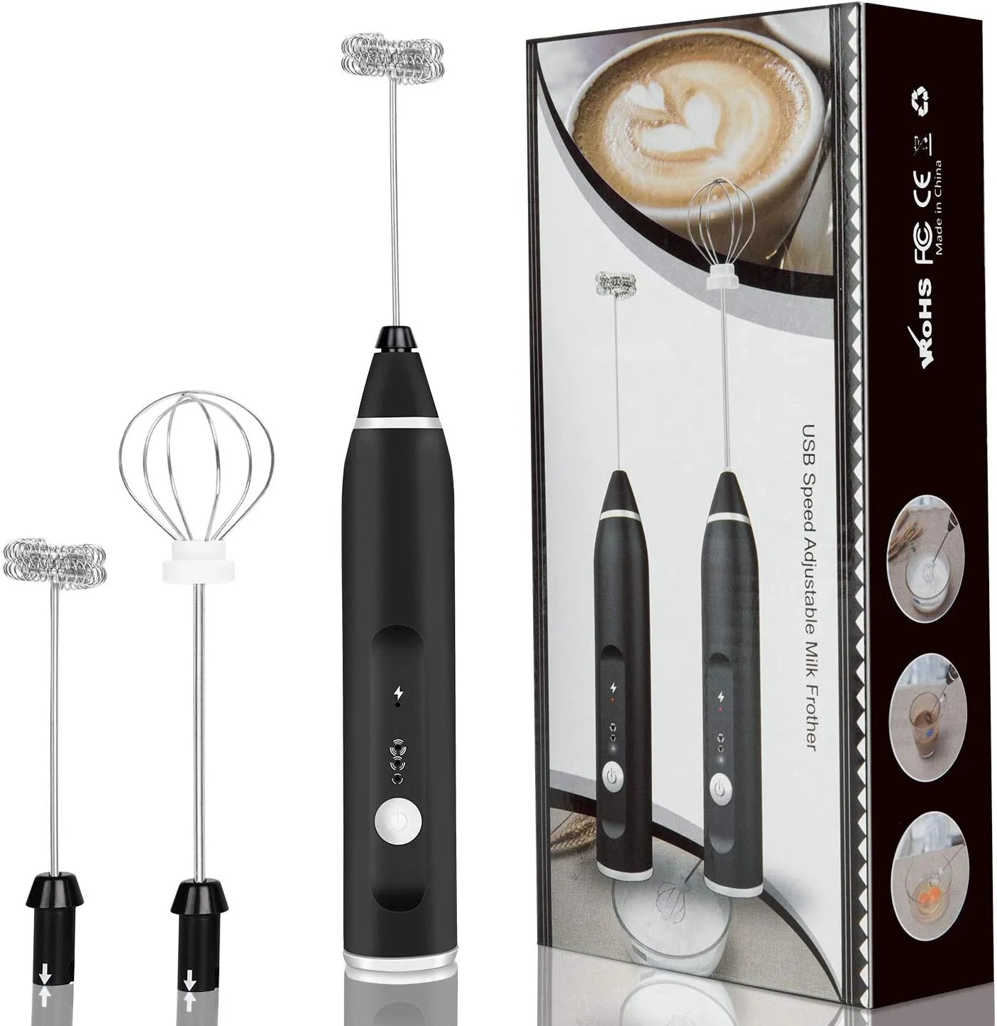 Handheld Electric Milk Frother Whisk Egg Beater USB Rechargeable Coffee Blender Household Milk Shaker Mixer Foamer Food Blender (random color)