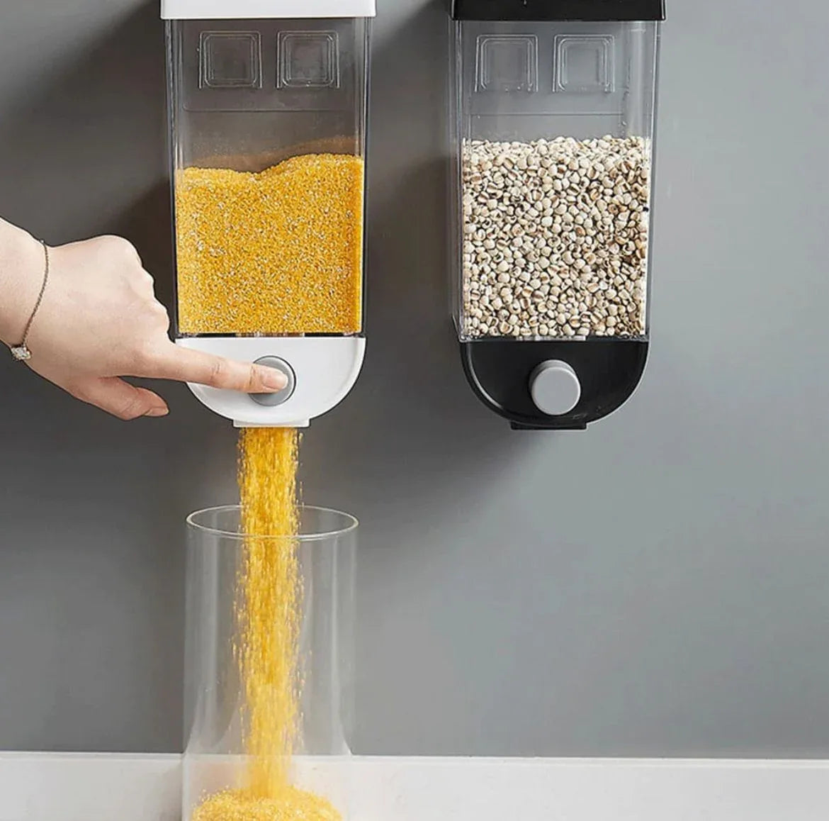 1Pc 1500ml Self-Adhesive Grain Dispenser | Wall Mounted Rice & Grain Storage Box | Kitchen Food Organizer Container | Dry Fruit Dispenser - Omnifecta.com