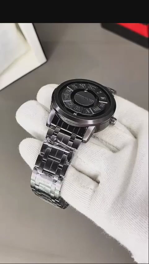 Black Stainless Steel Magnetic Ball Watch Providing Modern Design Everyday Style Support - With Box