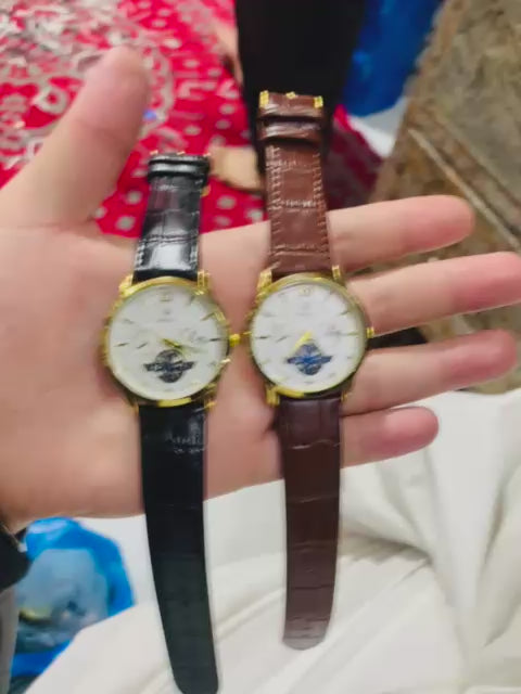 Luxury Men's Skeleton Watch - Gold Tone Case with Open-Heart Movement & Embossed Leather Strap - Classic Business Analog Wristwatch (black strap)